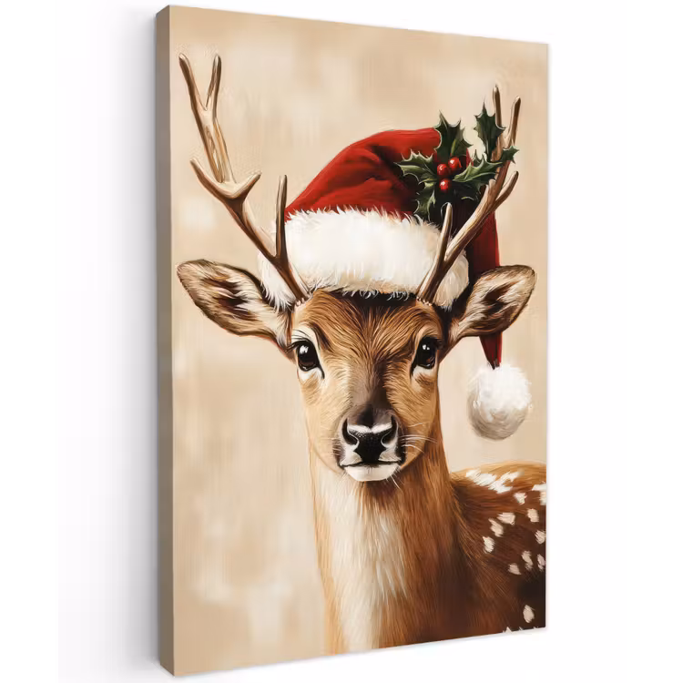 Kerst - Hert - Gewei - Rood Tuinposter op houten frame 2 cm dik klein -3d