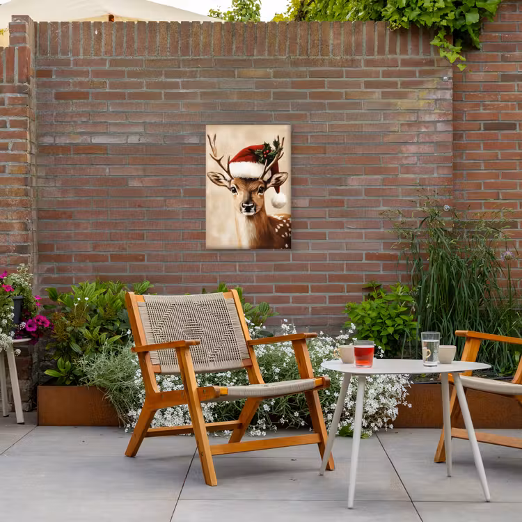 Kerst - Hert - Gewei - Rood Tuinposter op houten frame 2 cm dik klein -sfeer3