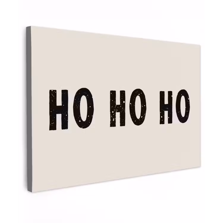 Kerstmis - Ho ho ho - Spreuken - Beige - Kerstman Tuinposter op houten frame 2 cm dik klein -3d