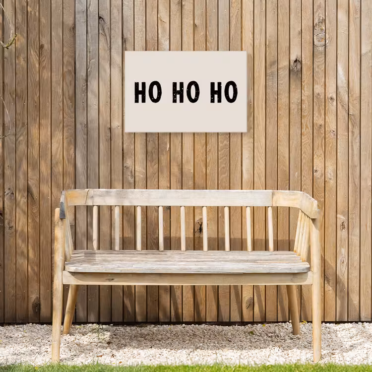 Kerstmis - Ho ho ho - Spreuken - Beige - Kerstman Tuinposter op houten frame 2 cm dik klein -sfeer4