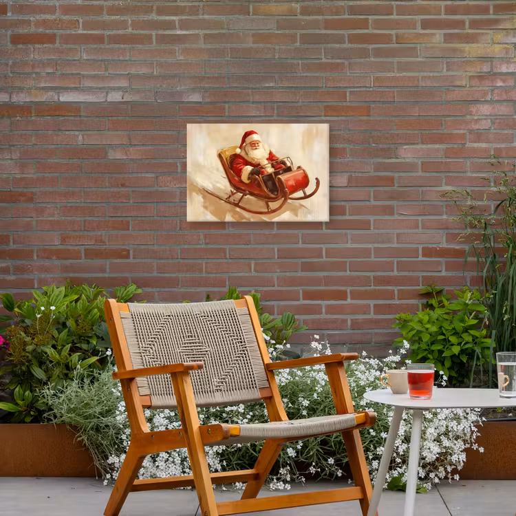 Kerst - Slee - Kerstman Tuinposter op houten frame 2 cm dik klein -sfeer3