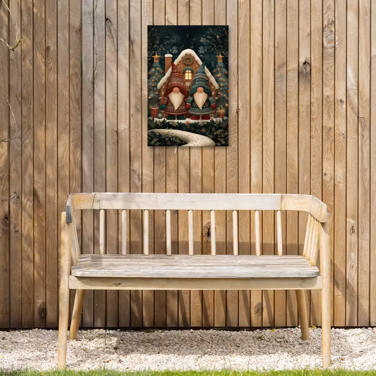 Kerst - Gnomen - Peperkoekhuisje - Rood - Groen Tuinposter op houten frame 2 cm dik klein -sfeer4