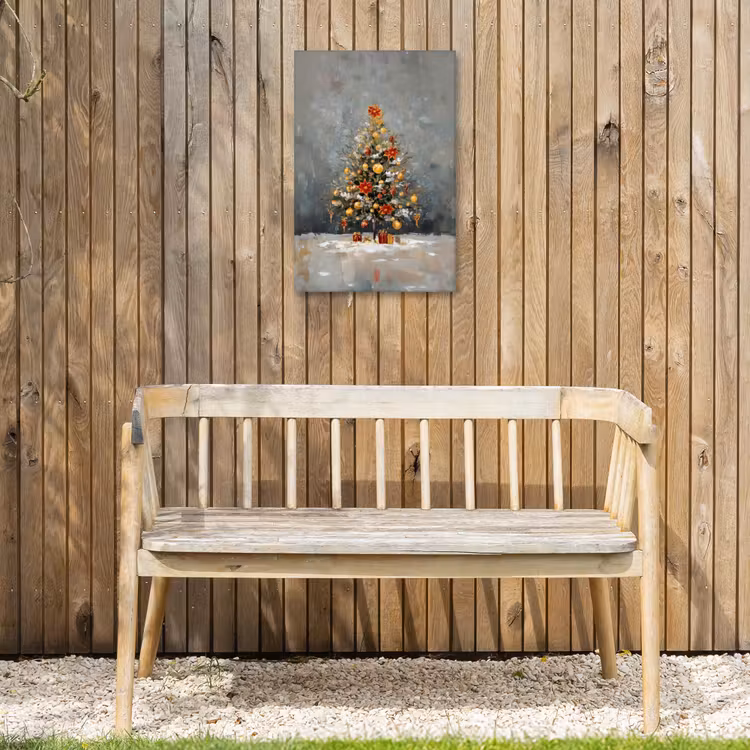 Kerstboom - Cadeaus - Rood - Goud Tuinposter op houten frame 2 cm dik klein -sfeer4