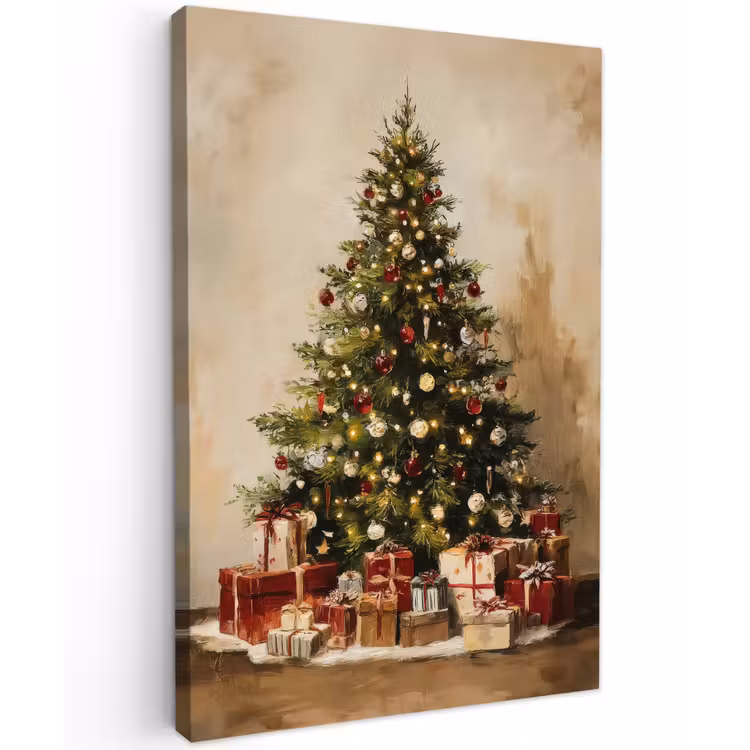 Kerstboom - Versierd - Kleurrijk Tuinposter op houten frame 2 cm dik klein -3d
