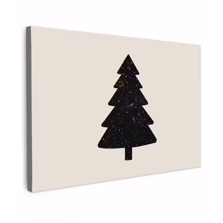 Kerstboom - Zwart - Feestdagen - Beige Tuinposter op houten frame 2 cm dik klein -3d