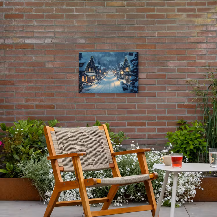 Kerstdorp - Kerst - Sneeuw - Winter Tuinposter op houten frame 2 cm dik klein -sfeer3