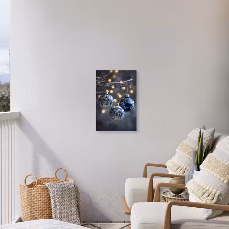 Kerstbal - Versierd - Blauw Tuinposter op houten frame 2 cm dik klein -sfeer1