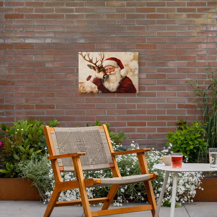 Kerstman - Rendier - Kerst - Christmas Tuinposter op houten frame 2 cm dik klein -sfeer3