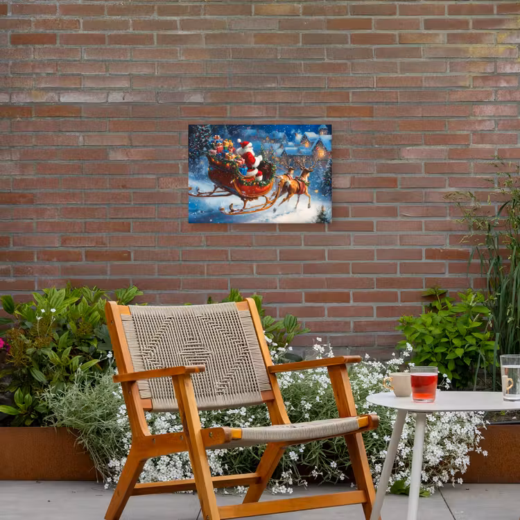 Kerstman - Rendier - Kerst - Sneeuw Tuinposter op houten frame 2 cm dik klein -sfeer3