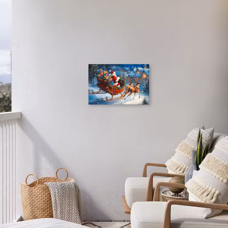 Kerstman - Rendier - Kerst - Sneeuw Tuinposter op houten frame 2 cm dik klein -sfeer1