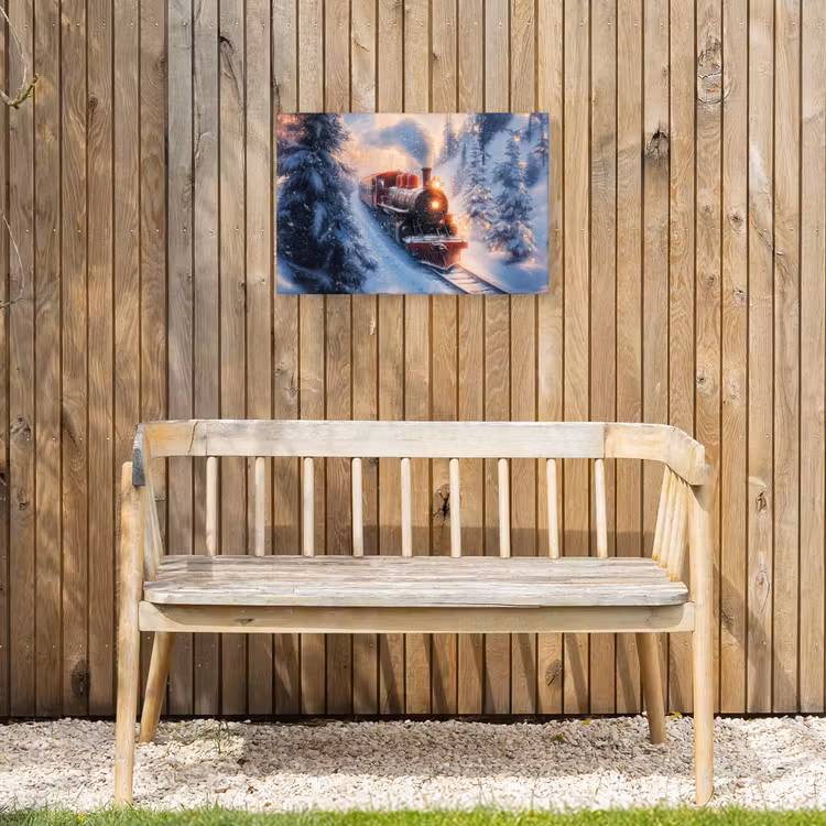 Kersttrein - Sneeuw - Winter - Kerst Tuinposter op houten frame 2 cm dik klein -sfeer4