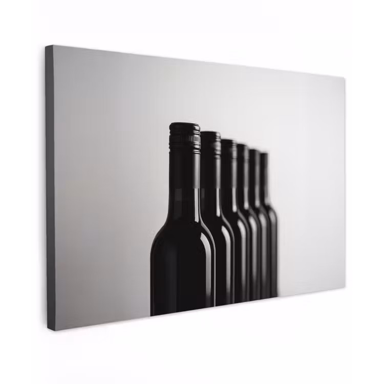 Wijnflessen - Zwart - Minimalistisch Tuinposter op houten frame 2 cm dik klein -3d