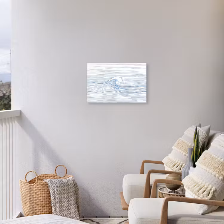 Golf - Brekende - Natuur - Minimalistisch - Blauw Tuinposter op houten frame 2 cm dik klein -sfeer1