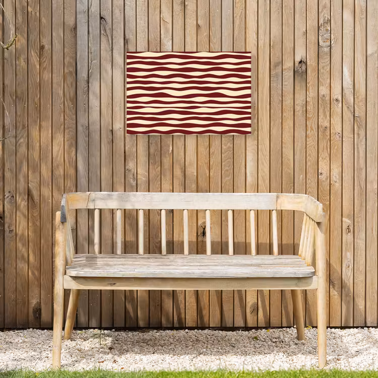 Golven - Rood - Patroon - Crème Tuinposter op houten frame 2 cm dik klein 845 -sfeer4