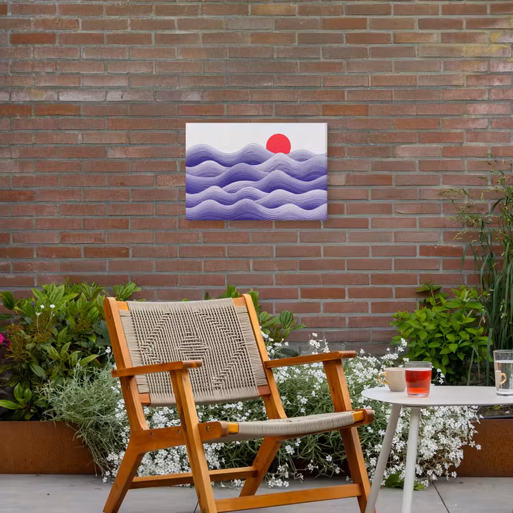 Golven - Zon - Natuur - Abstract - Rood Tuinposter op houten frame 2 cm dik klein -sfeer3
