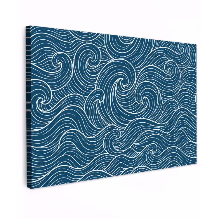 Golven - Spiraal - Water - Abstract - Blauw Tuinposter op houten frame 2 cm dik klein -3d
