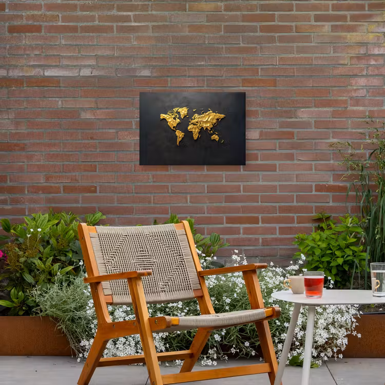 Wereldkaart - 3D Reliëf - Matzwart Tuinposter op houten frame 2 cm dik klein -sfeer3