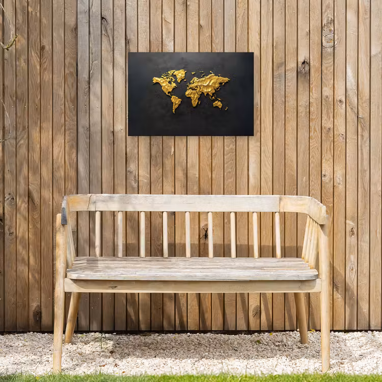 Wereldkaart - 3D Reliëf - Matzwart Tuinposter op houten frame 2 cm dik klein -sfeer4