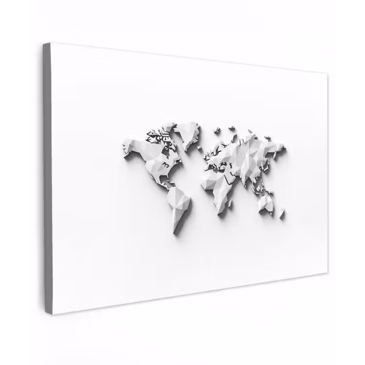Wereldkaart - 3D - Wit Tuinposter op houten frame 2 cm dik klein -3d
