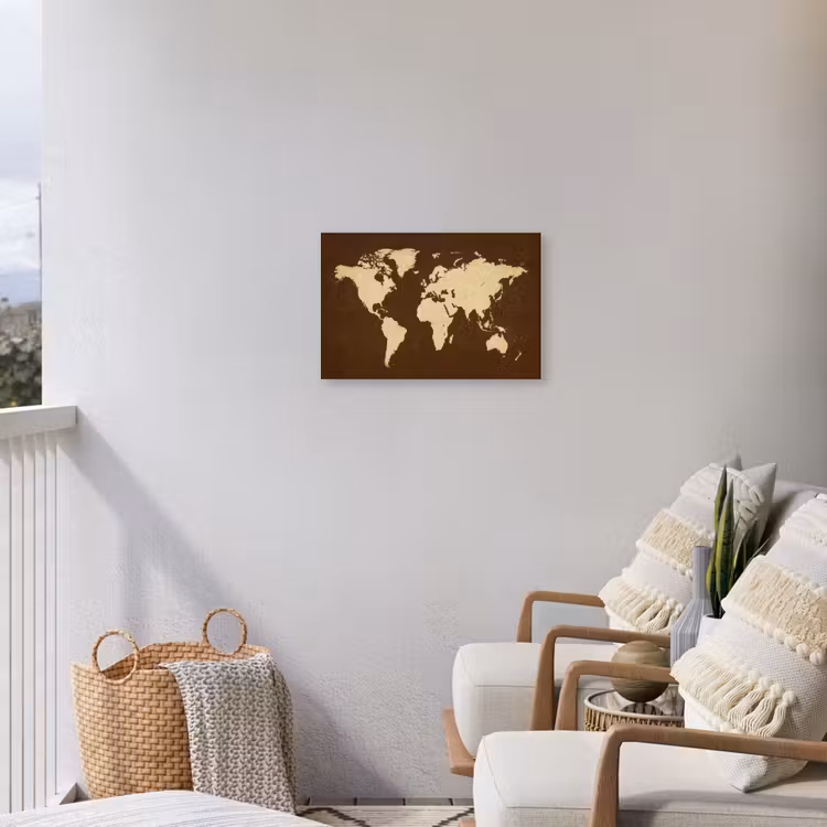 Wereldkaart - Antiek - Bruin Tuinposter op houten frame 2 cm dik klein -sfeer1