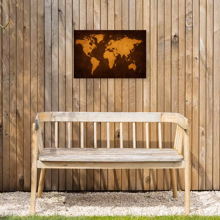 Wereldkaart - Antiek - Lederen stijl Tuinposter op houten frame 2 cm dik klein -sfeer4