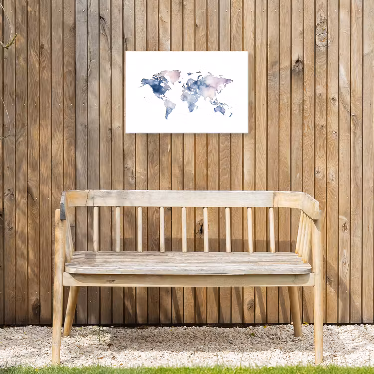 Wereldkaart - Aquarel - Pastel Tuinposter op houten frame 2 cm dik klein -sfeer4