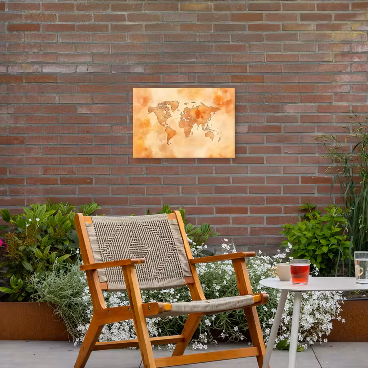 Wereldkaart - Aquarelstijl Tuinposter op houten frame 2 cm dik klein -sfeer3