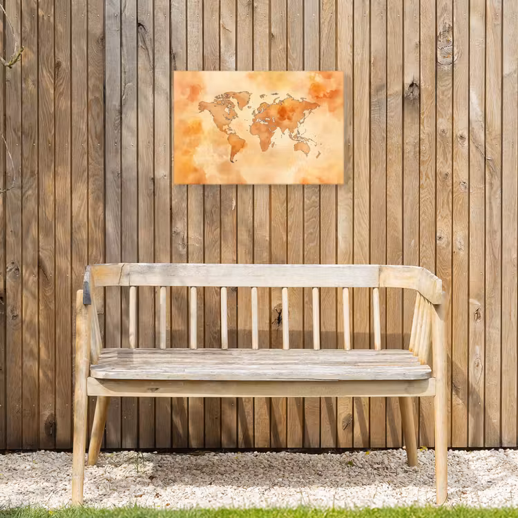 Wereldkaart - Aquarelstijl Tuinposter op houten frame 2 cm dik klein -sfeer4