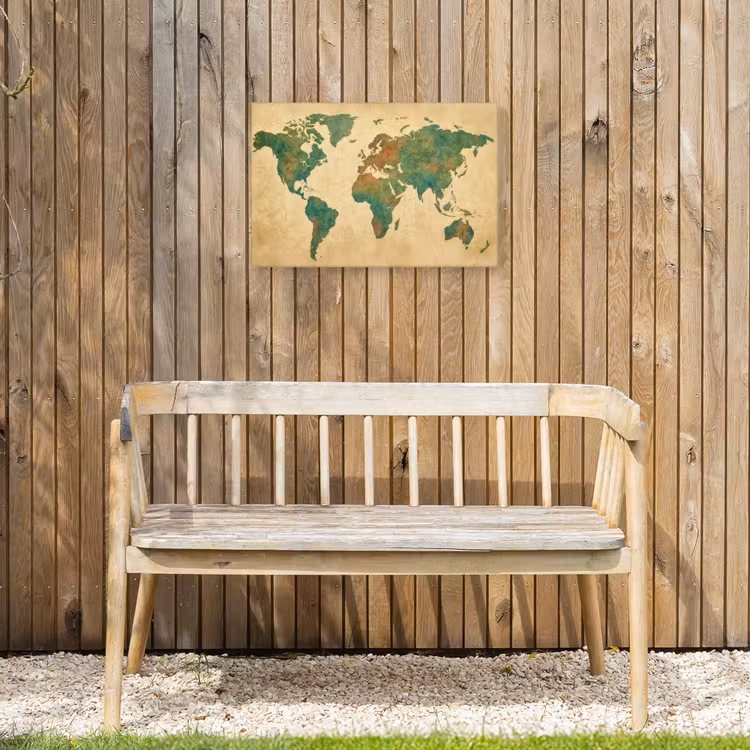Wereldkaart - Aquarelstijl - Oud papier Tuinposter op houten frame 2 cm dik klein -sfeer4