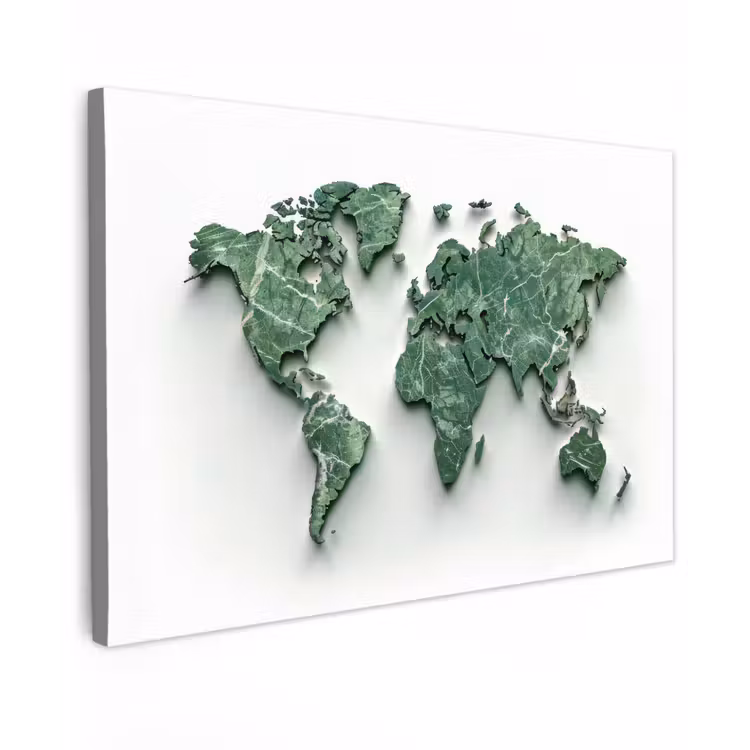 Wereldkaart - Bladeren - 3D Tuinposter op houten frame 2 cm dik klein -3d