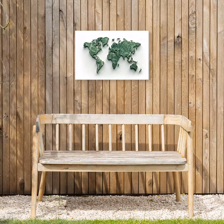Wereldkaart - Bladeren - 3D Tuinposter op houten frame 2 cm dik klein -sfeer4