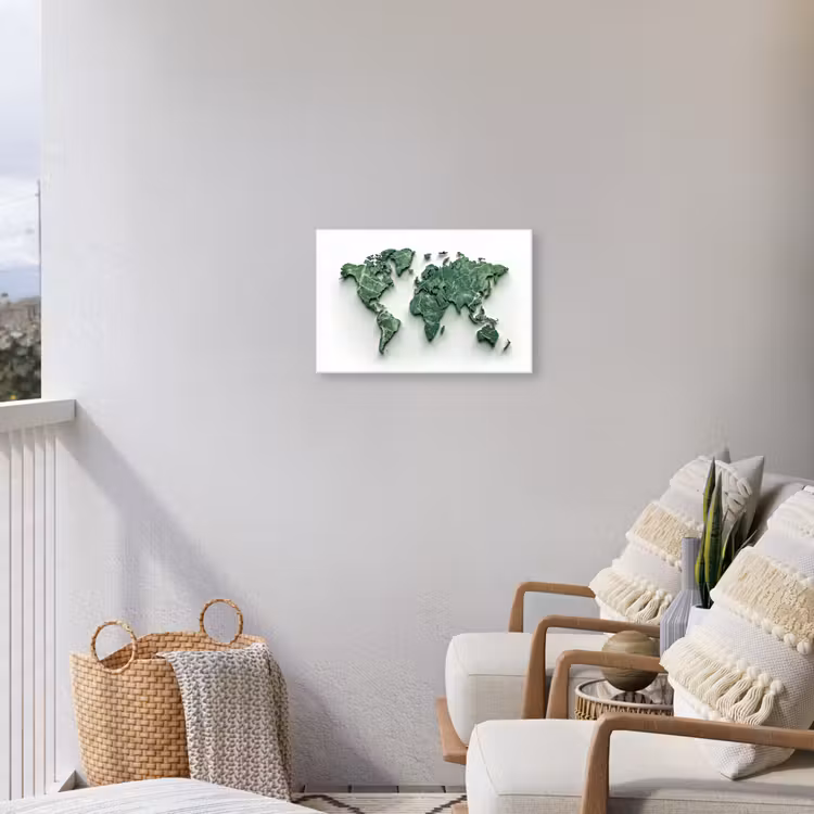 Wereldkaart - Bladeren - 3D Tuinposter op houten frame 2 cm dik klein -sfeer1