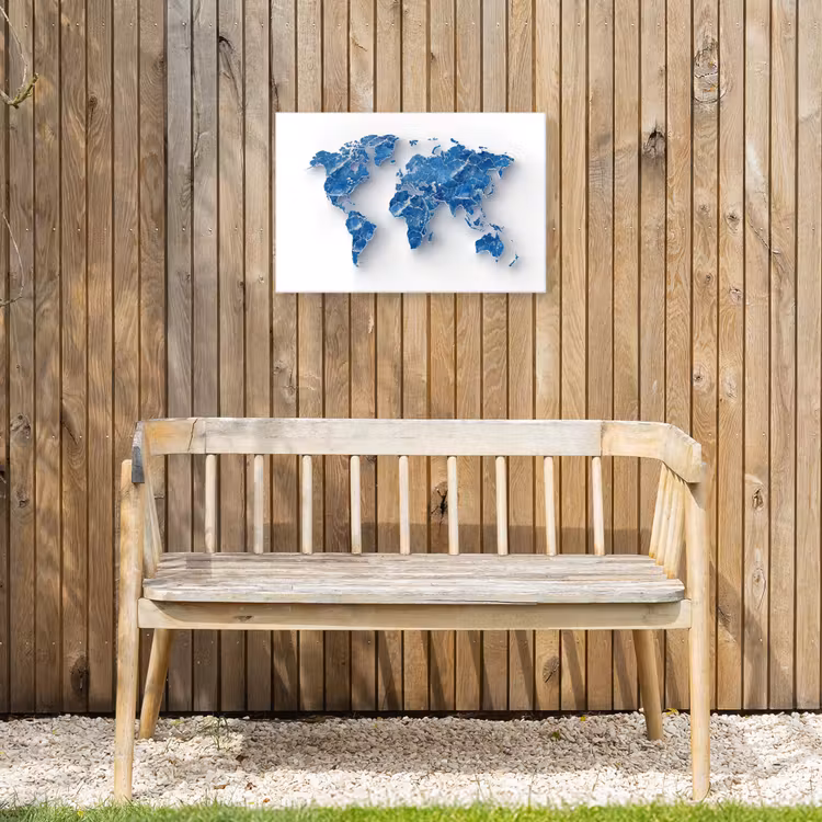 Wereldkaart - Blauwe stedenstructuur Tuinposter op houten frame 2 cm dik klein -sfeer4