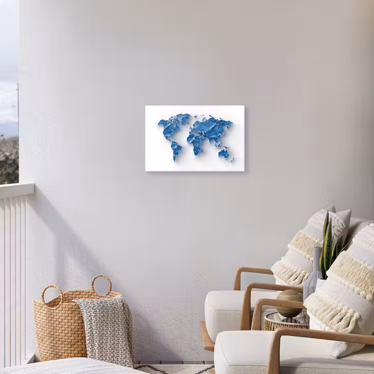 Wereldkaart - Blauwe stedenstructuur Tuinposter op houten frame 2 cm dik klein -sfeer1