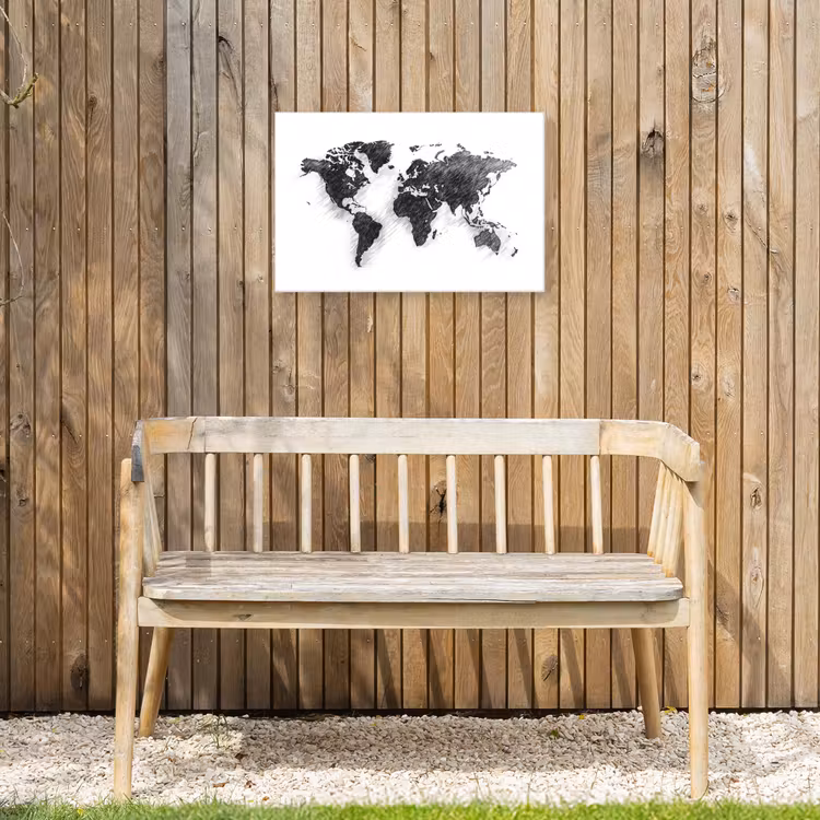 Wereldkaart - Potloodstrepen Tuinposter op houten frame 2 cm dik klein -sfeer4