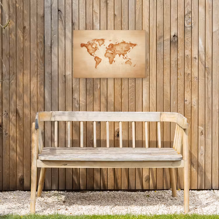 Wereldkaart - Bruin - Klassiek Tuinposter op houten frame 2 cm dik klein -sfeer4