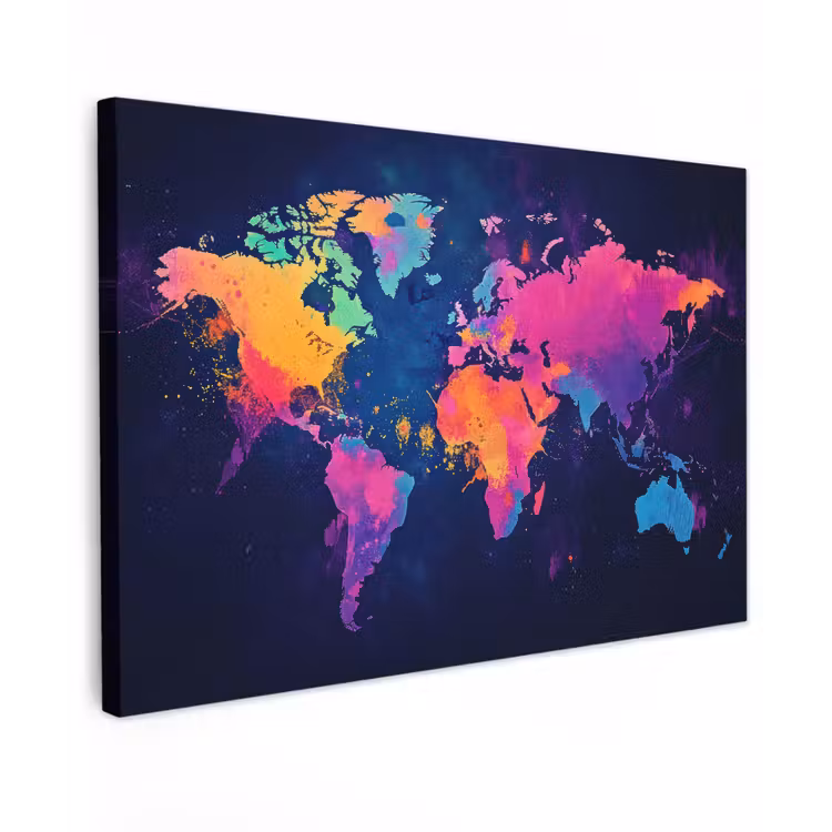 Wereldkaart - Kleurrijk - Graffiti Tuinposter op houten frame 2 cm dik klein -3d