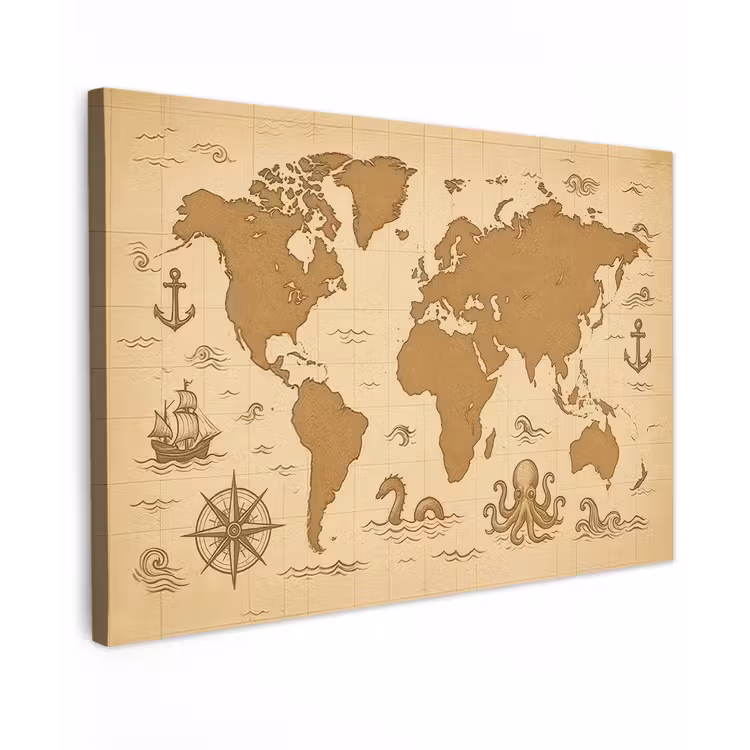 Wereldkaart - Decoratief - - Avontuurlijk Tuinposter op houten frame 2 cm dik klein -3d