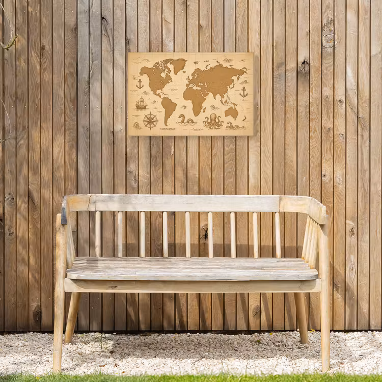 Wereldkaart - Decoratief - - Avontuurlijk Tuinposter op houten frame 2 cm dik klein -sfeer4