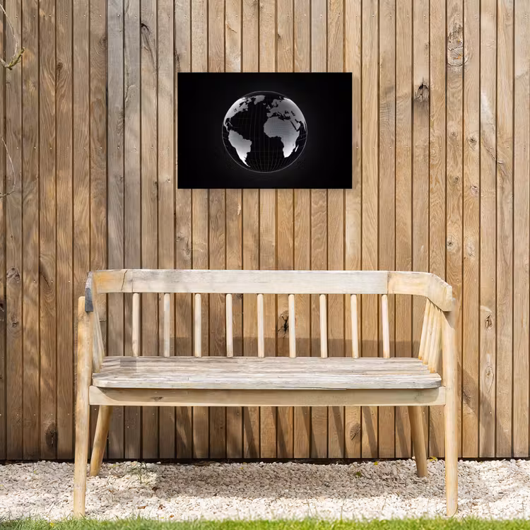 Wereldkaart - Digitaal - Raster - Wereldbol Tuinposter op houten frame 2 cm dik klein -sfeer4