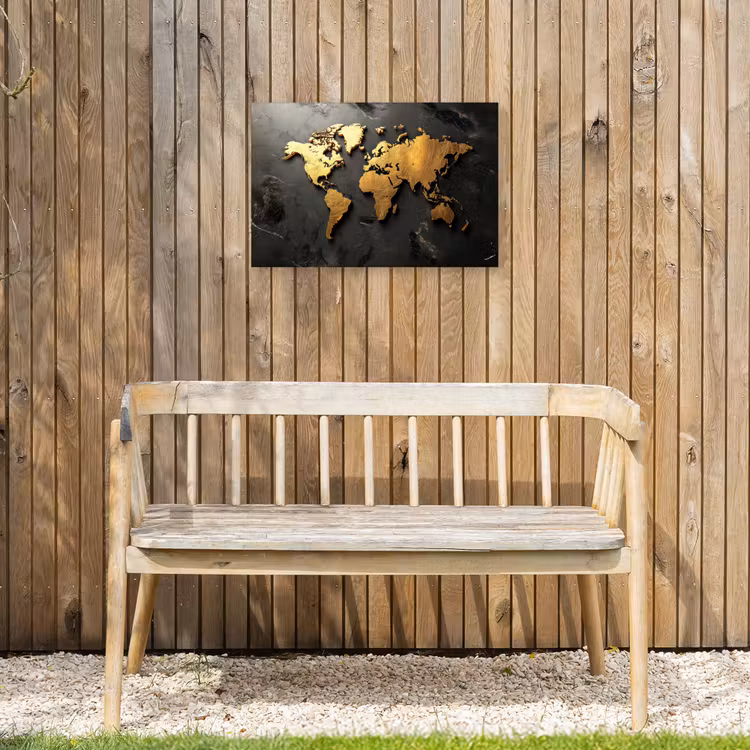 Wereldkaart - Driedimensionaal - Realistisch - Zwart Tuinposter op houten frame 2 cm dik klein -sfeer4
