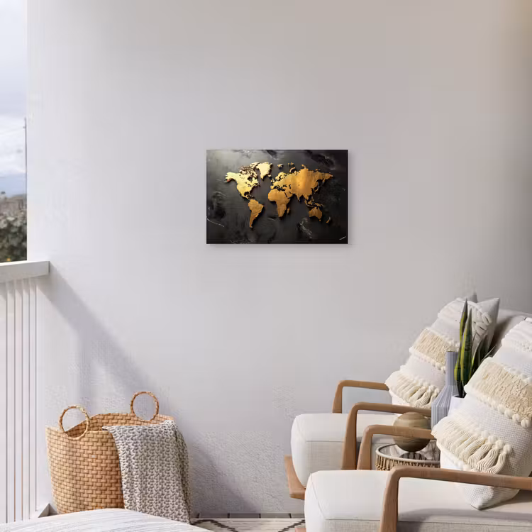 Wereldkaart - Driedimensionaal - Realistisch - Zwart Tuinposter op houten frame 2 cm dik klein -sfeer1