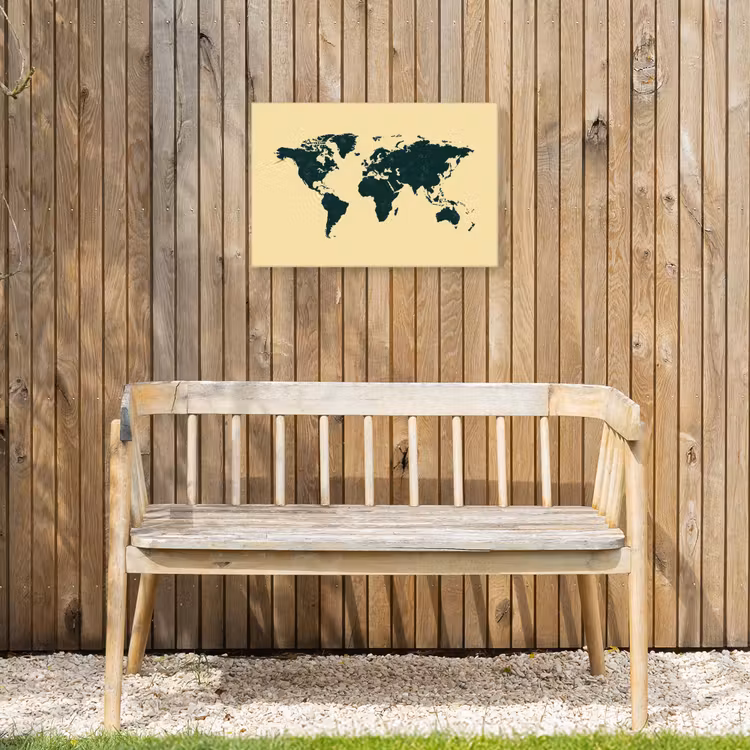 Wereldkaart - Donkergroen - Vintage Tuinposter op houten frame 2 cm dik klein -sfeer4