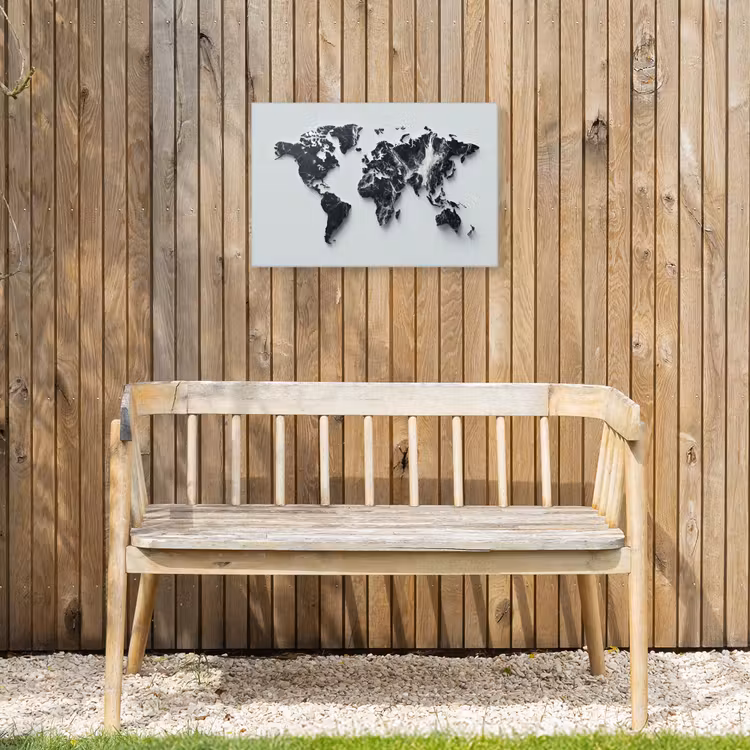 Wereldkaart - Dynamisch - Marmer - Wit Tuinposter op houten frame 2 cm dik klein -sfeer4