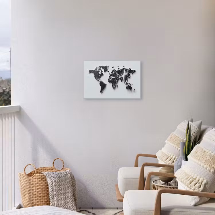 Wereldkaart - Dynamisch - Marmer - Wit Tuinposter op houten frame 2 cm dik klein -sfeer1