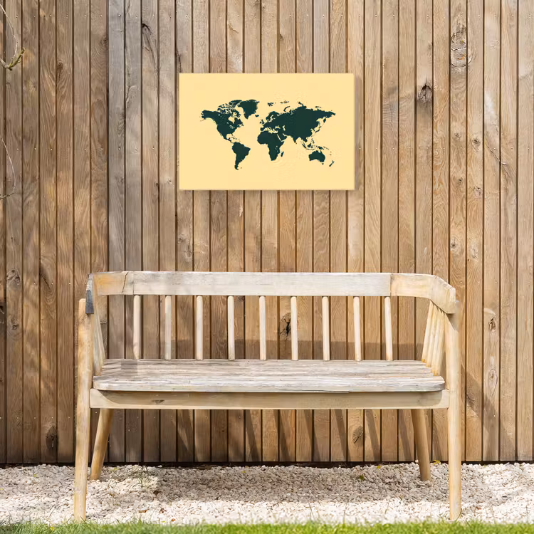 Wereldkaart - Eenvoudig - Strak - Groen Tuinposter op houten frame 2 cm dik klein -sfeer4