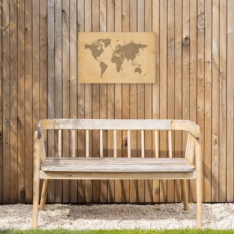 Wereldkaart - Aardtinten - Subtiel Tuinposter op houten frame 2 cm dik klein -sfeer4