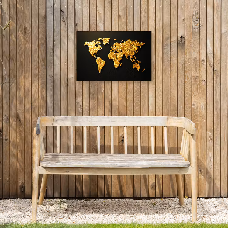 Wereldkaart - Facetstructuur - Driedimensionaal Tuinposter op houten frame 2 cm dik klein -sfeer4