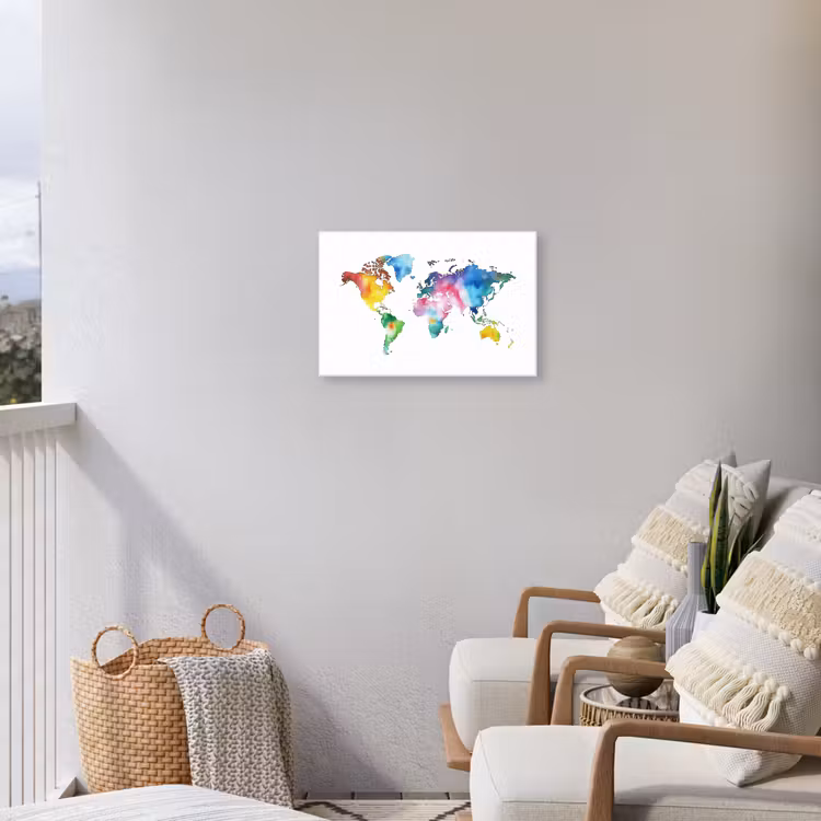 Wereldkaart - Kleur - Regenboog Tuinposter op houten frame 2 cm dik klein -sfeer1