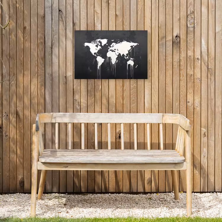 Wereldkaart - Verf - Wit Tuinposter op houten frame 2 cm dik klein -sfeer4
